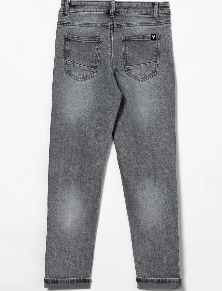 Washed Straight Jeans with Cuffed Hems