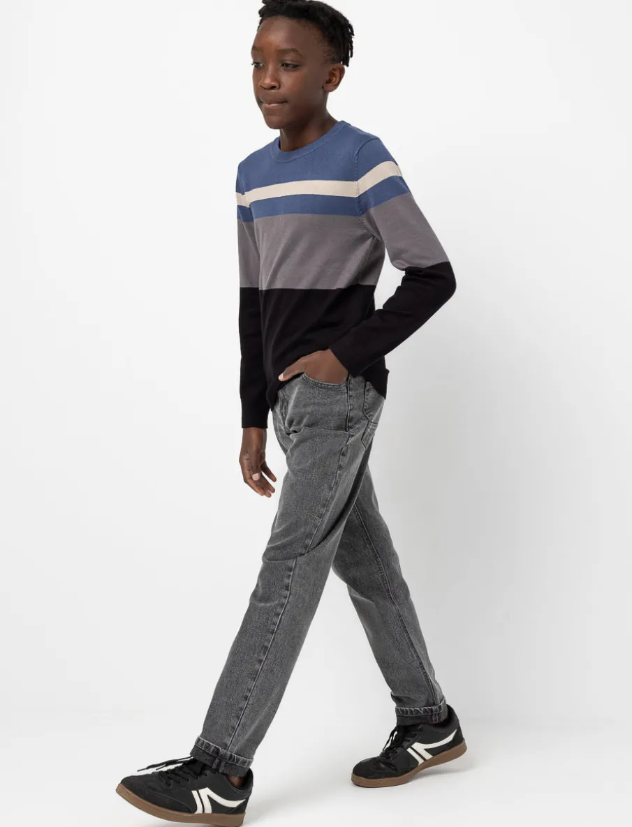 Washed Straight Jeans with Cuffed Hems