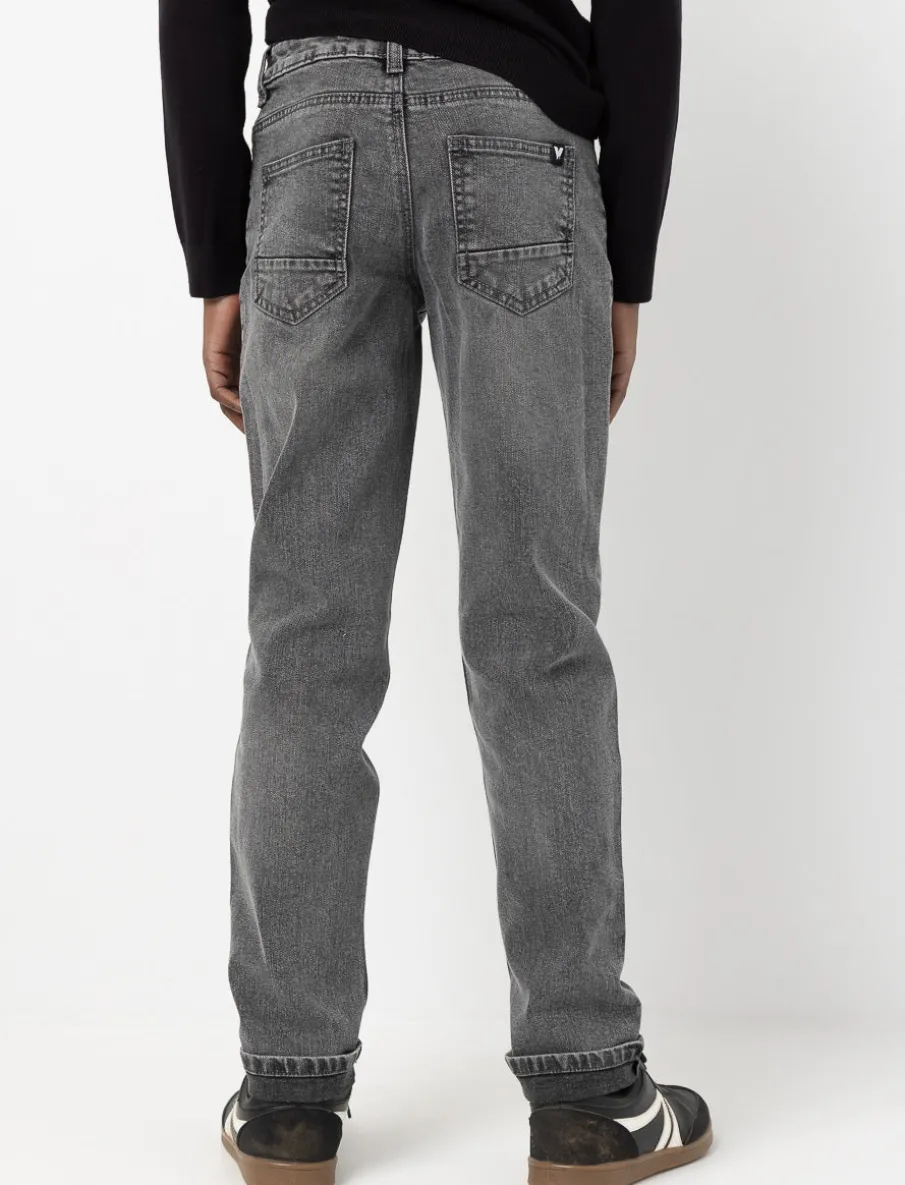 Washed Straight Jeans with Cuffed Hems
