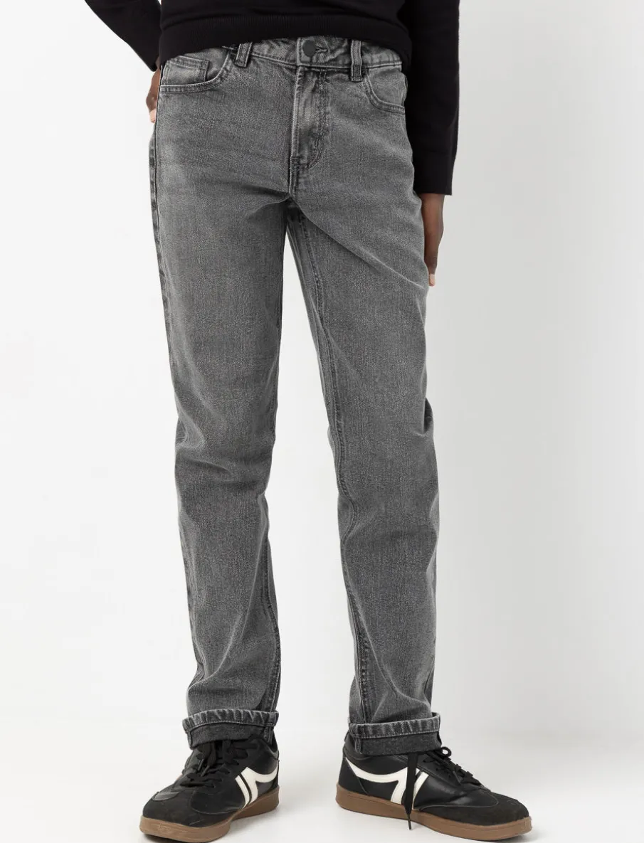 Washed Straight Jeans with Cuffed Hems