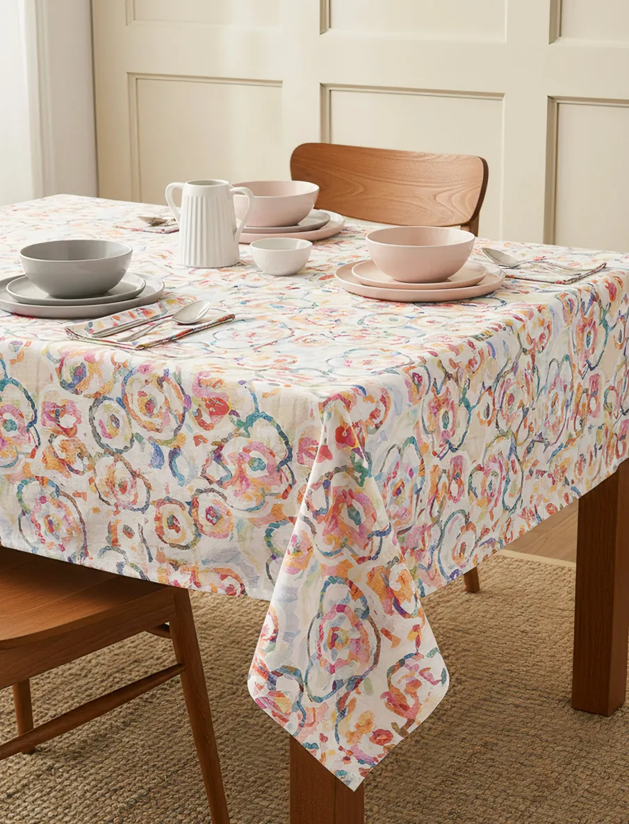 Watercolour Style Floral Tablecloth - 52 x 70 in