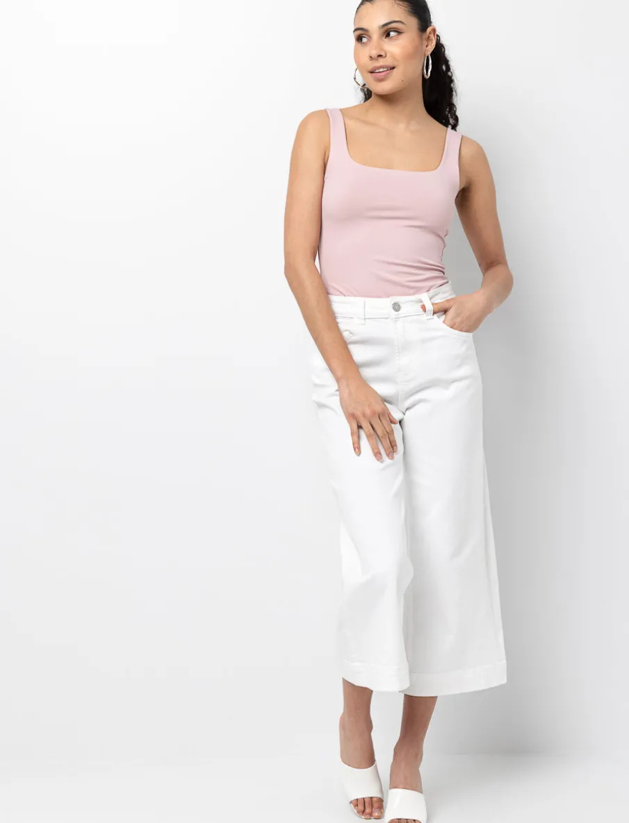 Wide-leg Denim Capri Pants