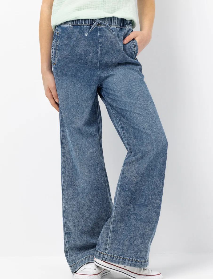 Wide-leg Elastic-waist Jeans