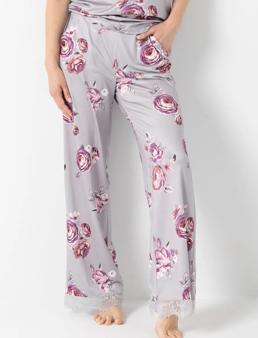Wide-leg Floral PJ Pants with Lace