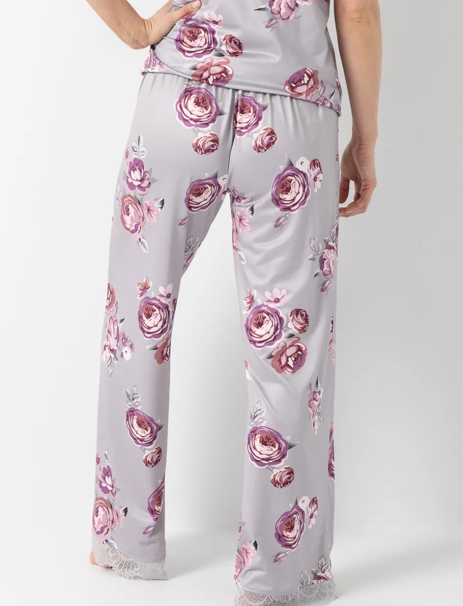 Wide-leg Floral PJ Pants with Lace