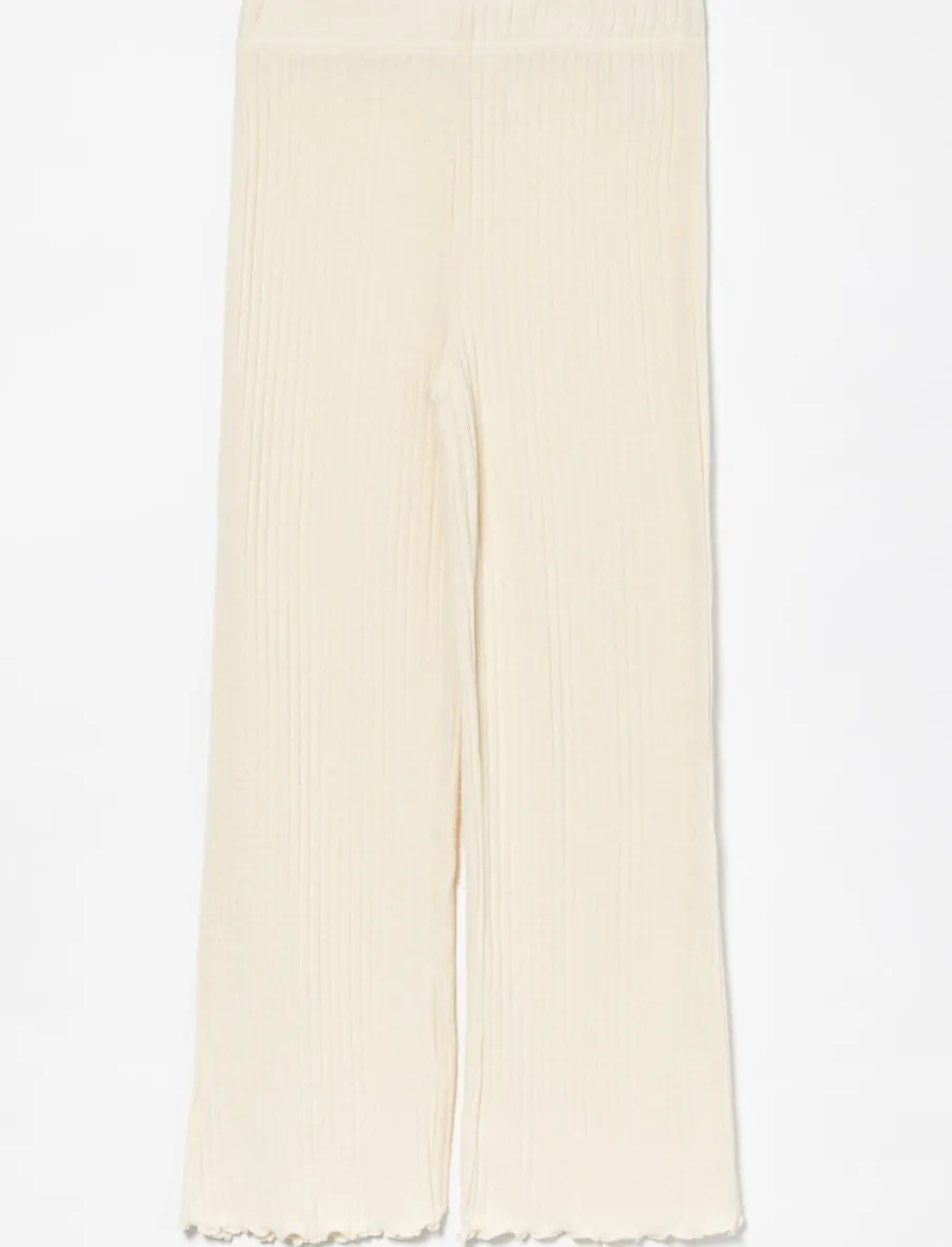 Wide-leg Ribbed Pants with Lettuce-edge Finish
