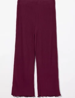 Wide-leg Ribbed Pants with Lettuce-edge Finish