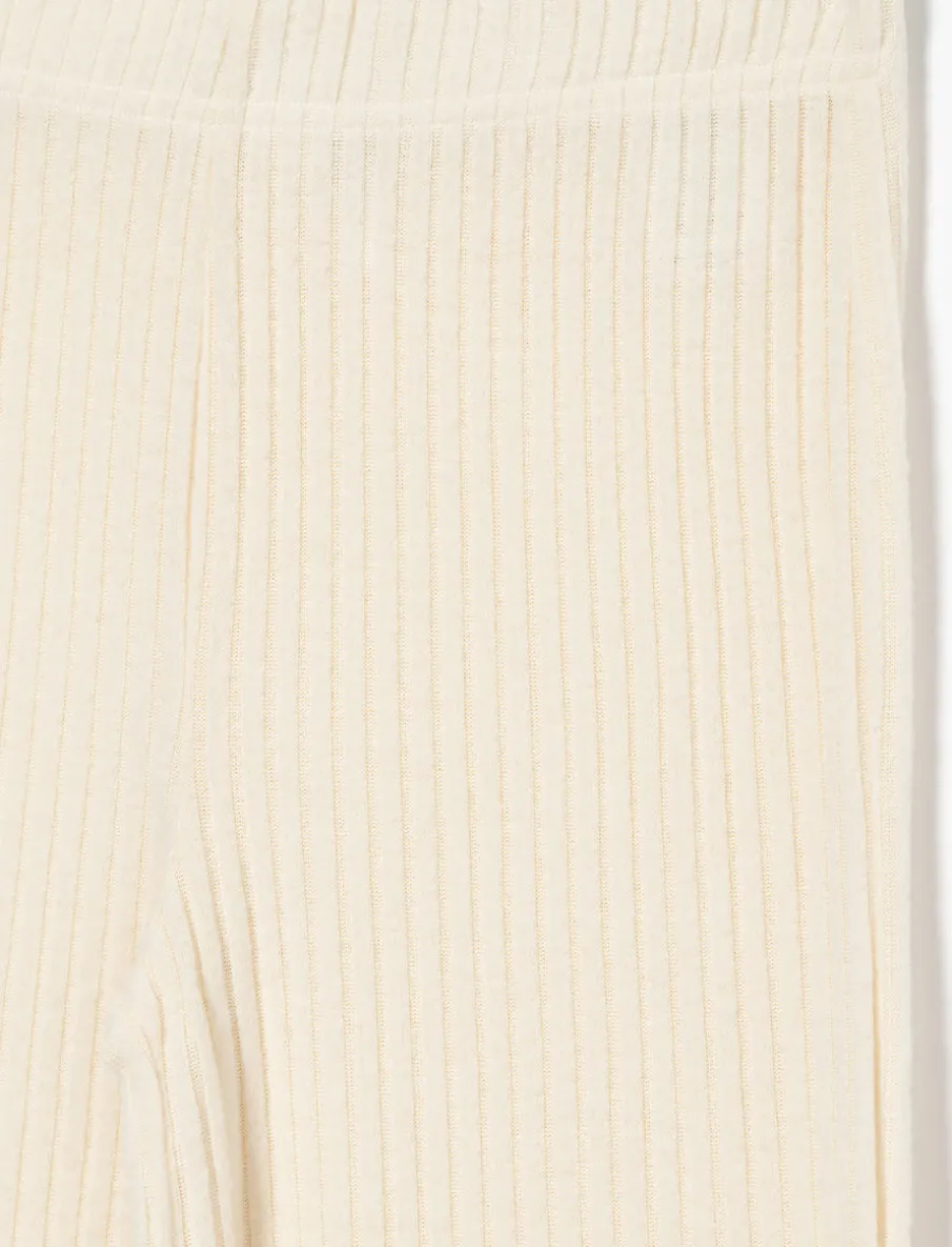 Wide-leg Ribbed Pants with Lettuce-edge Finish