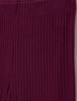 Wide-leg Ribbed Pants with Lettuce-edge Finish