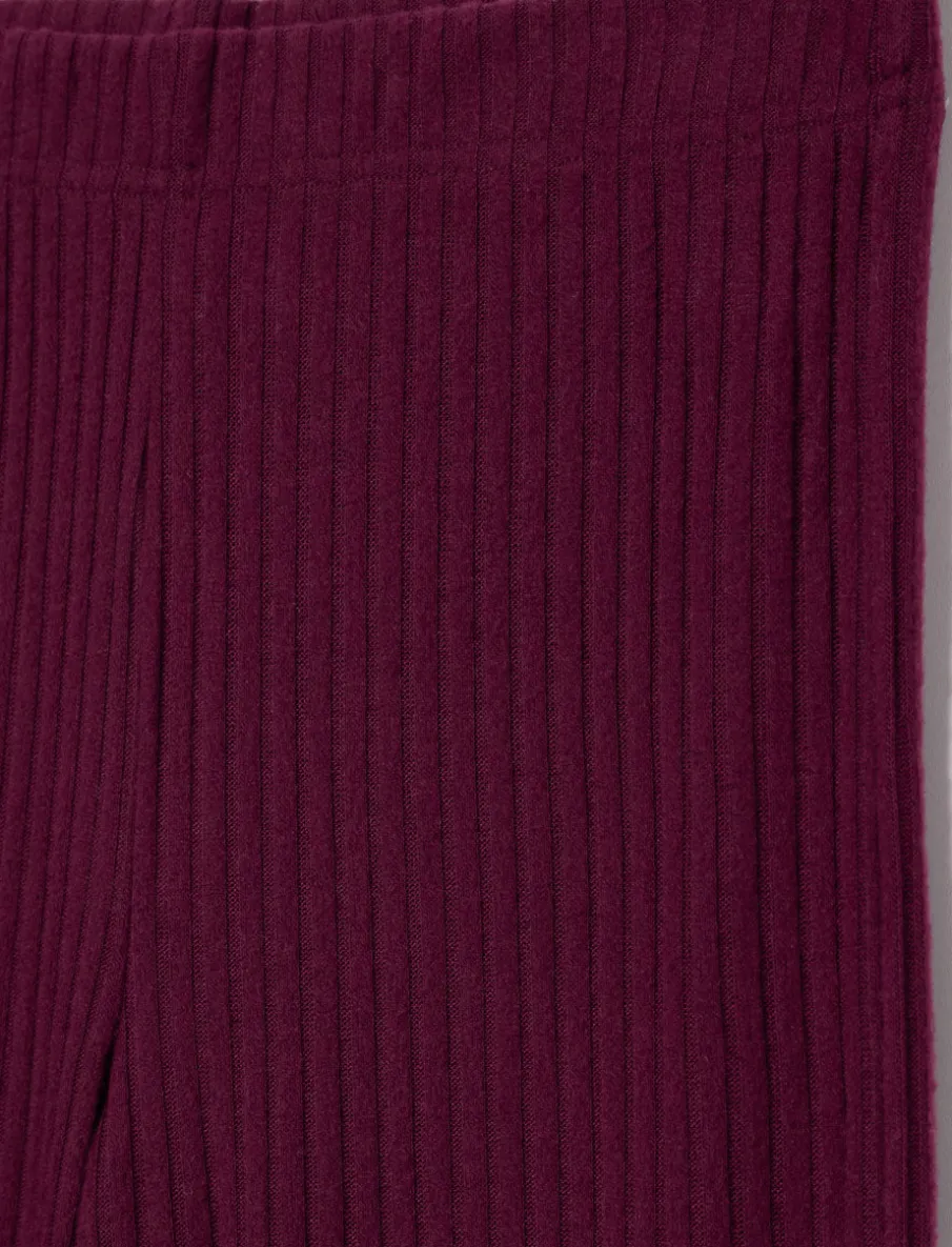 Wide-leg Ribbed Pants with Lettuce-edge Finish