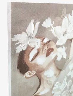 Woman with Flowers Embossed Canvas Print