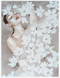 Woman with Flowers Embossed Canvas Print
