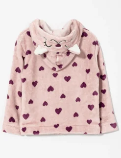 Zip-up Heart Print Hoodie with Ears – Baby Girl
